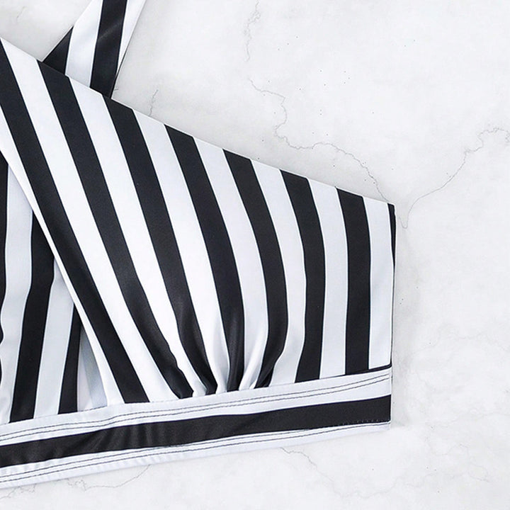 Women's triangle bikini top with playful wrap design and elegant stripes Mune Fashion