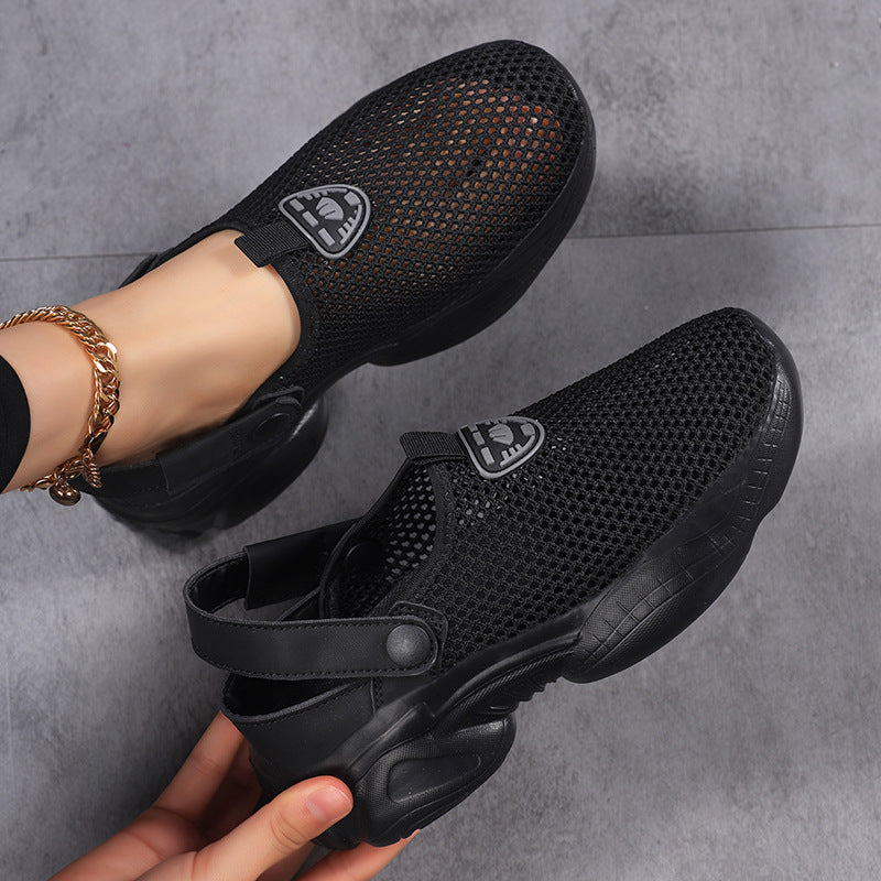 Women’s lightweight knitted slip-on shoes with mesh upper, shock-absorbing platform sole and adjustable heel strap Mune Fashion