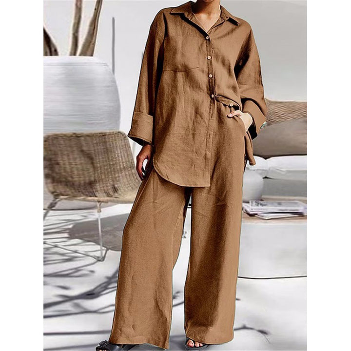 Women's Linen Lounge Set with Loose Shirt and Palazzo Pants Mune Fashion