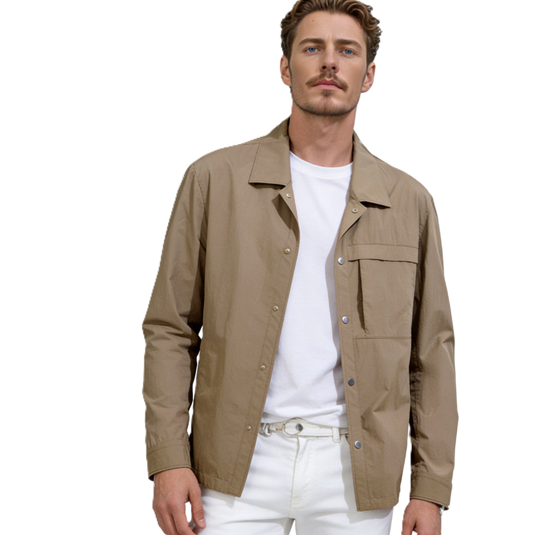 Men's Lightweight Utility Overshirt with Flap Pockets and Snap Button Placket Mune Fashion