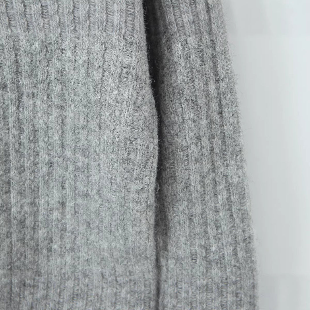 Women's Oversized Chunky Knit Set with Polo Collar and Midi Skirt Mune Fashion