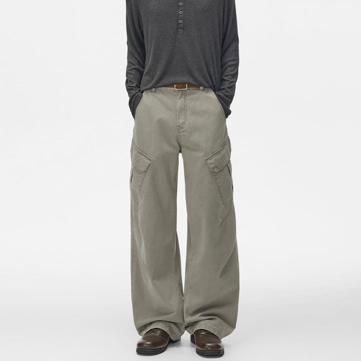 Men's Ultra Wide Cargo Twill Pants with High Waistline, Oversized Legs and Flap Pockets Mune Fashion