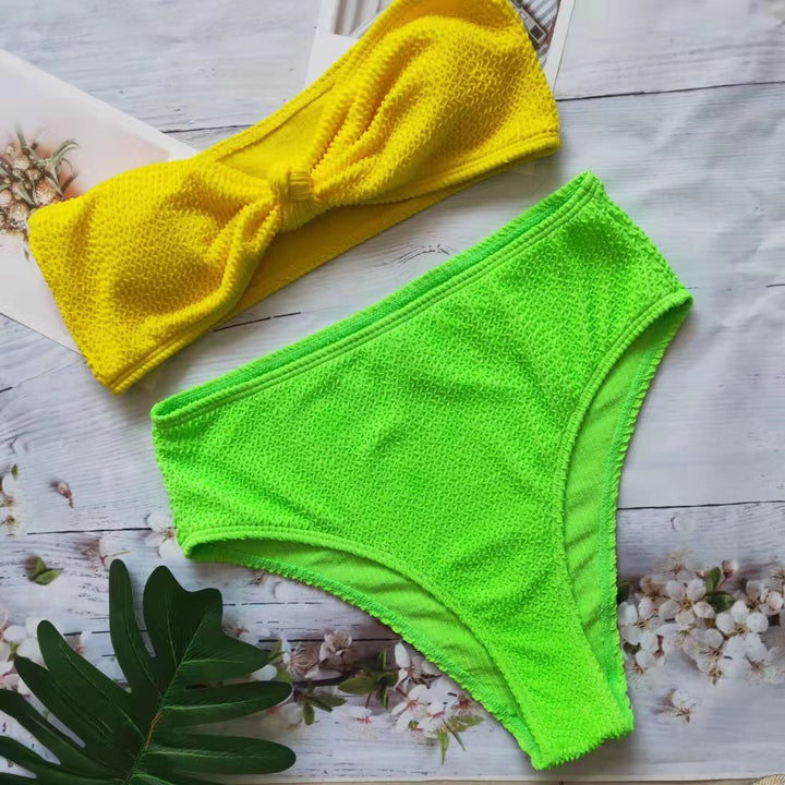 Women's bikini set with textured surface and fashionable knot Mune Fashion