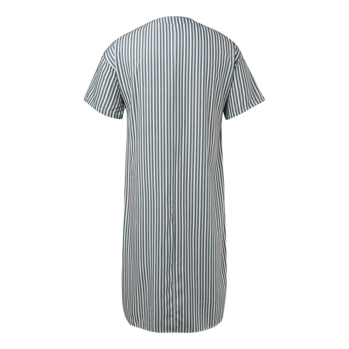 Men's striped lounge shirt with V-neck button placket and chest pocket Mune Fashion