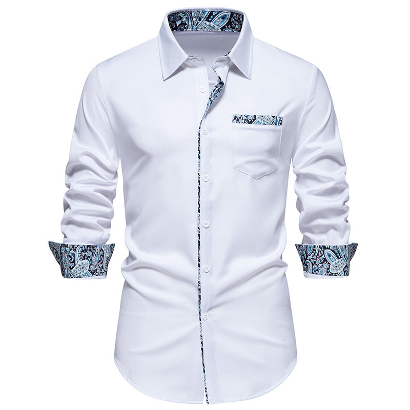 Men's elegant slim-fit shirt with paisley contrast trim on collar band, cuffs, and breast pocket Mune Fashion