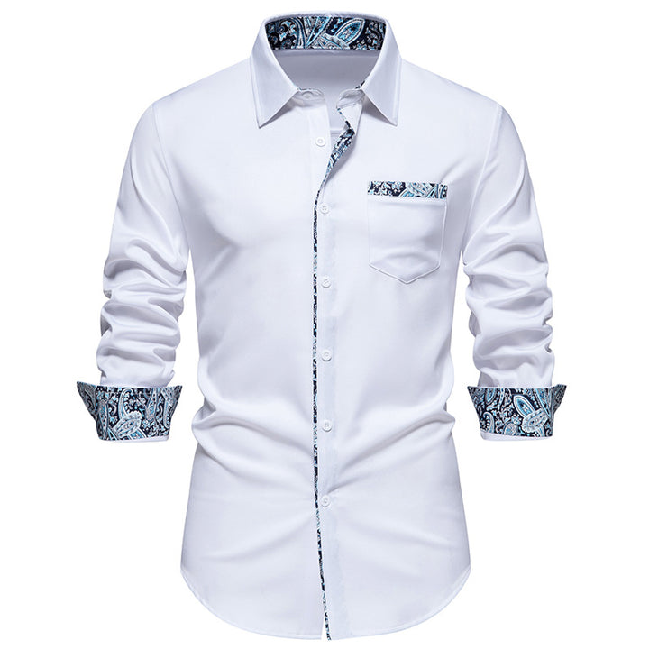 Men's elegant slim-fit shirt with paisley contrast trim on collar band, cuffs, and breast pocket Mune Fashion