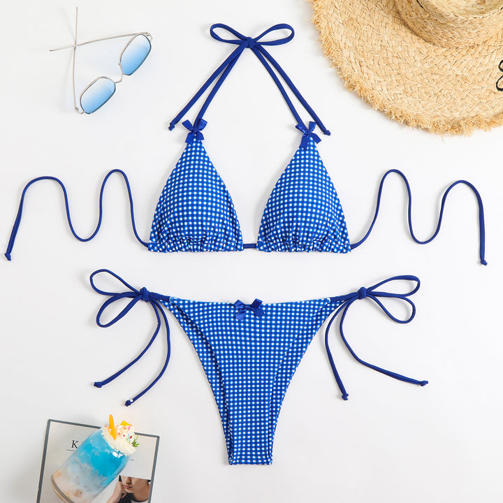 Ladies triangle bikini with playful check pattern and adjustable straps Mune Fashion