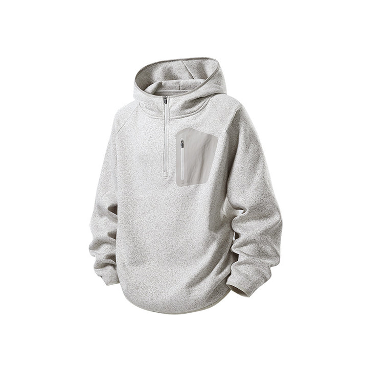 Damen Fleece-Halbzip Kapuzenpullover mit Brust-Zip-Tasche und relaxed Oversize-Schnitt Mune Fashion