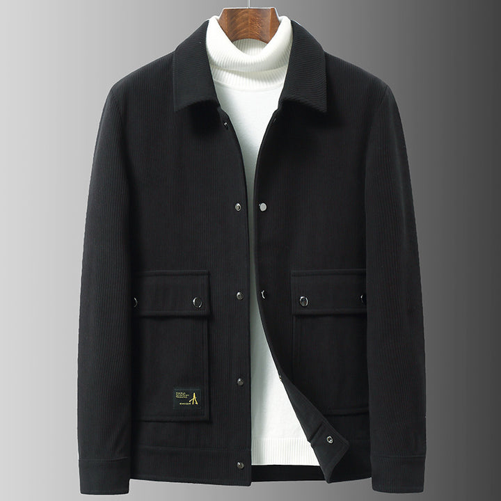 Men's structured corduroy transitional jacket with snap button front and patch pockets Mune Fashion