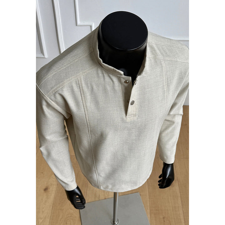Men's Elegant Modern Long Sleeve Shirt with Stand Collar and Button Placket Mune Fashion