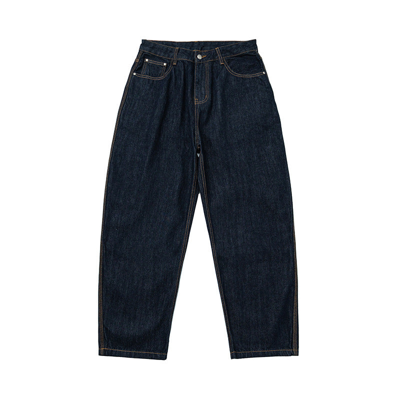 Women Relaxed-Fit High-Waist Denim Pants with Wide Legs and Distinctive Seam Design Mune Fashion