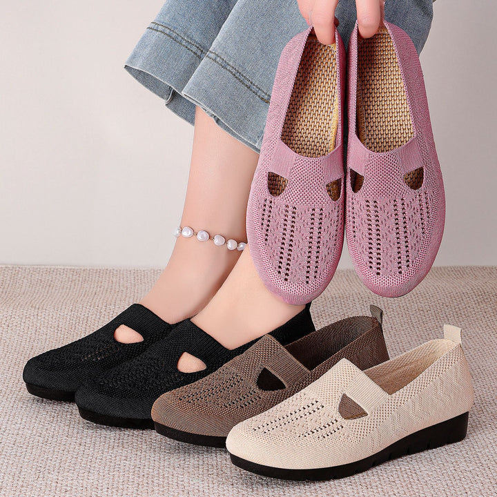 Women's breathable knitted Mary-Jane slipper with elastic strap and non-slip wedge sole Mune Fashion