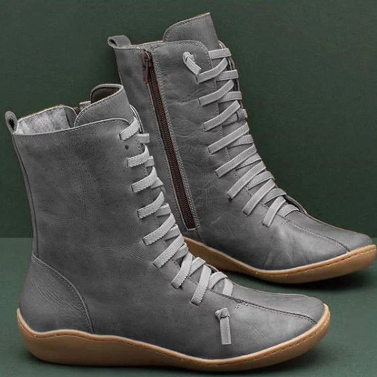Ladies ankle-high lace-up ankle boots in leather look with side zipper Mune Fashion