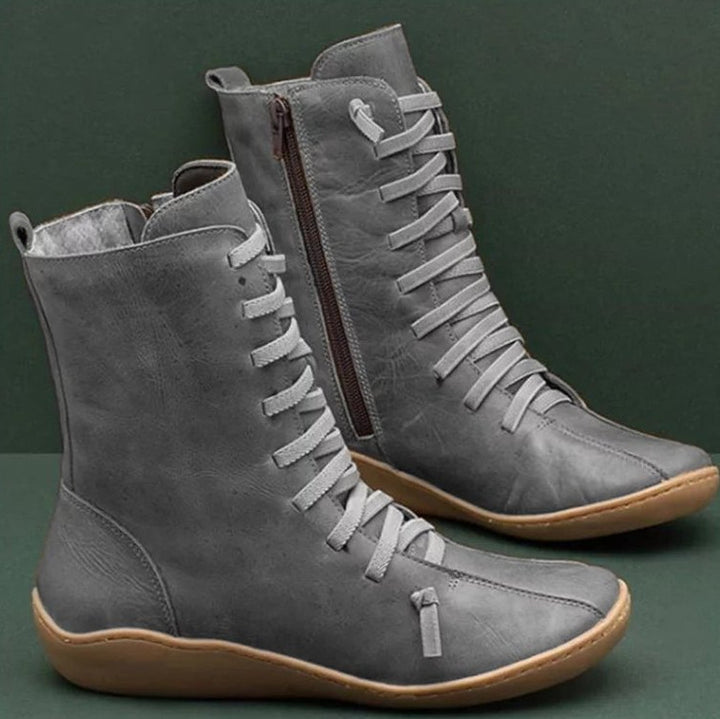 Ladies ankle-high lace-up ankle boots in leather look with side zipper Mune Fashion