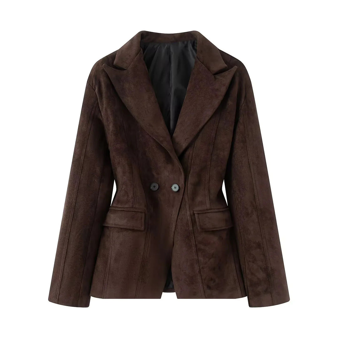 Women's tailored velvet-look blazer with princess seams and flap pockets Mune Fashion