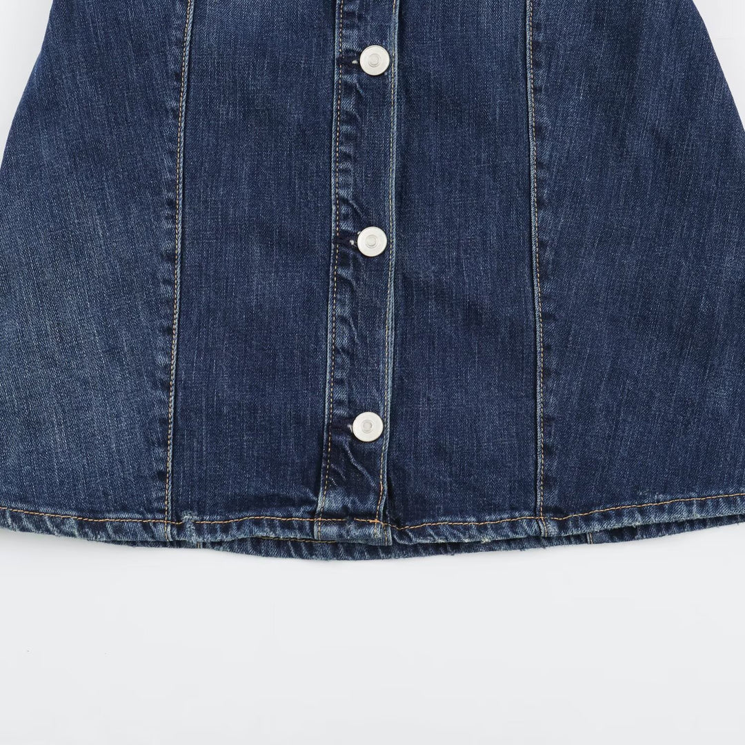 Women's Straight Denim Shirt Dress with Full Button Placket and Chest Pockets Mune Fashion