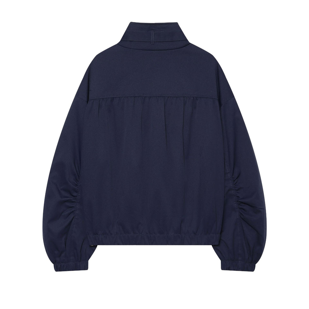 Ladies Cropped Bomber Jacket with Stand-Up Collar and Gathered Balloon Sleeves Mune Fashion