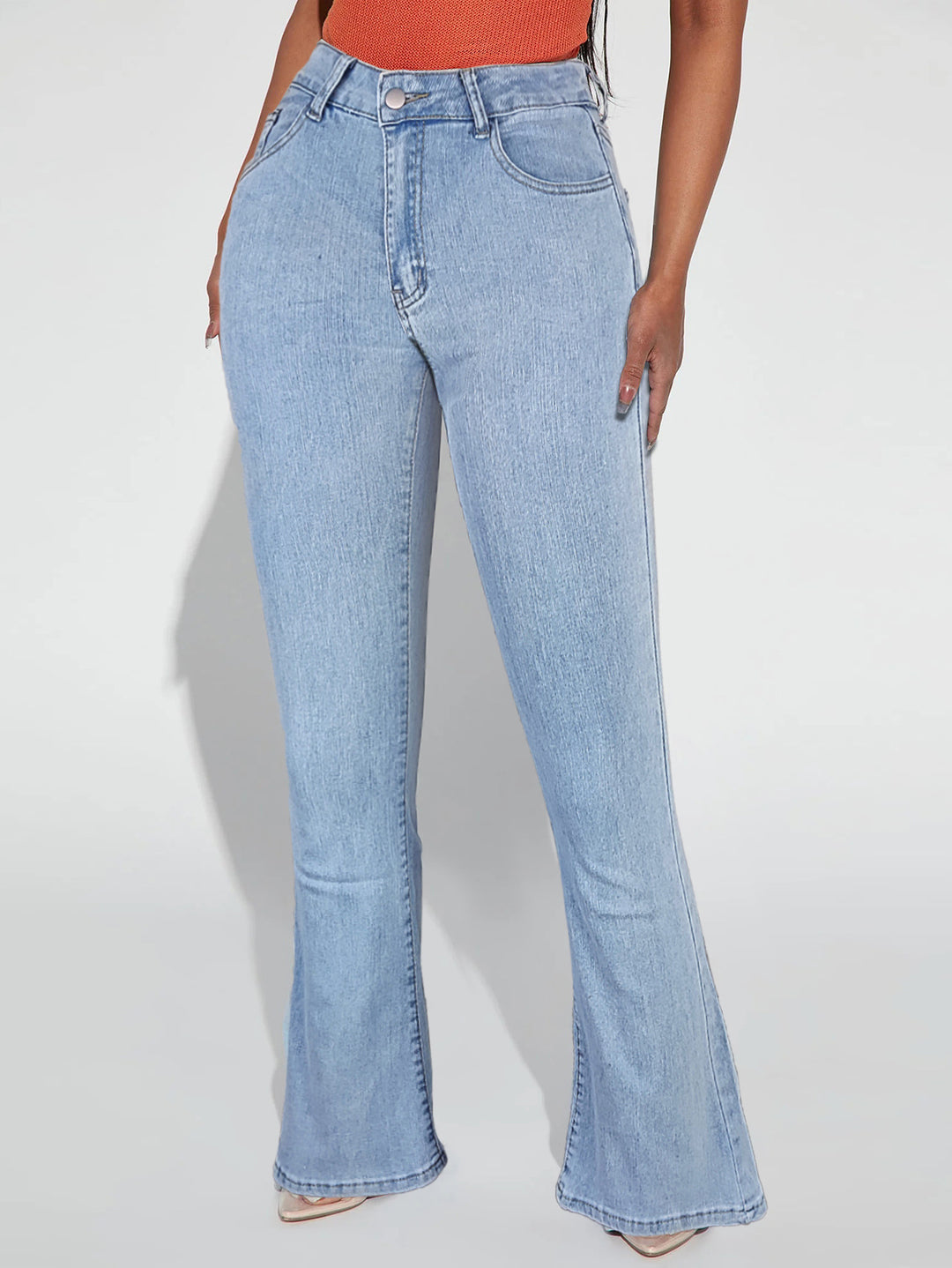 Ladies high-waisted tapered flared jeans with waist-shaping waistband Mune Fashion
