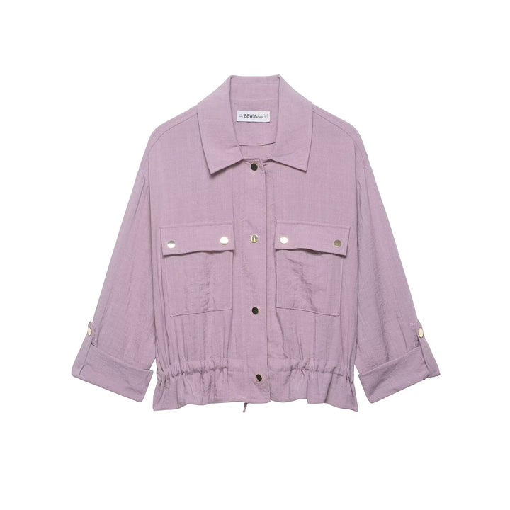 Women's Utility Overshirt Jacket with Drawstring and Patch Pockets Mune Fashion