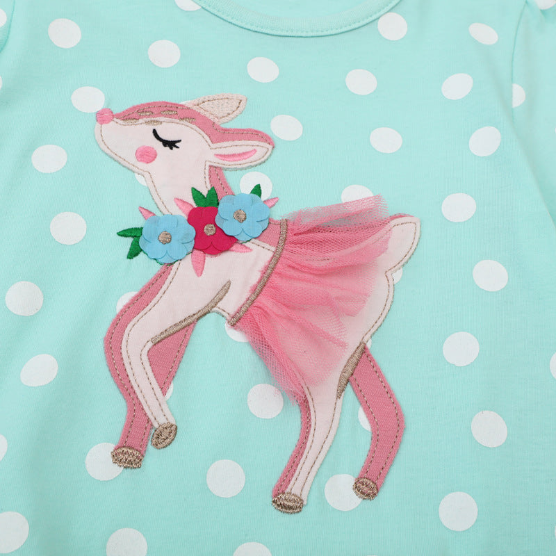 Girl Polka Dots Dress with Sweet Fawn Design Mune Fashion