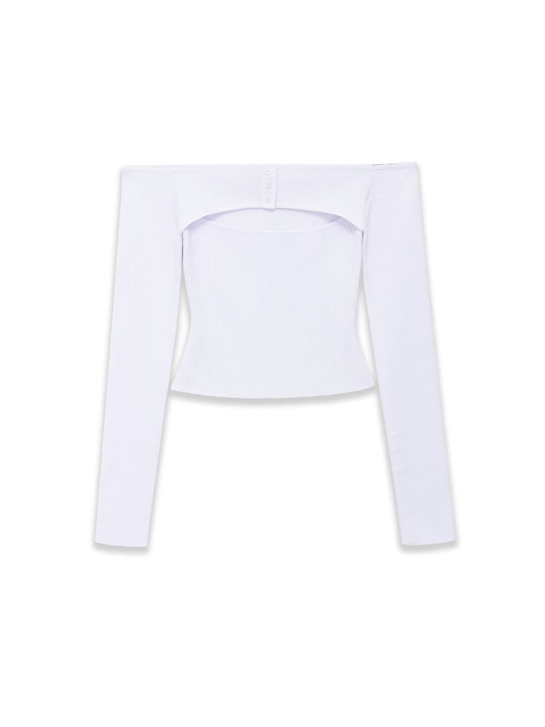 Women Figure-hugging Off-Shoulder Long Sleeve Top with Integrated Bolero and Fine Knit Rib Structure Mune Fashion