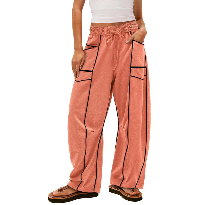 Women’s wide lounge pants with drawstring, contrast piping, and cargo pockets Mune Fashion