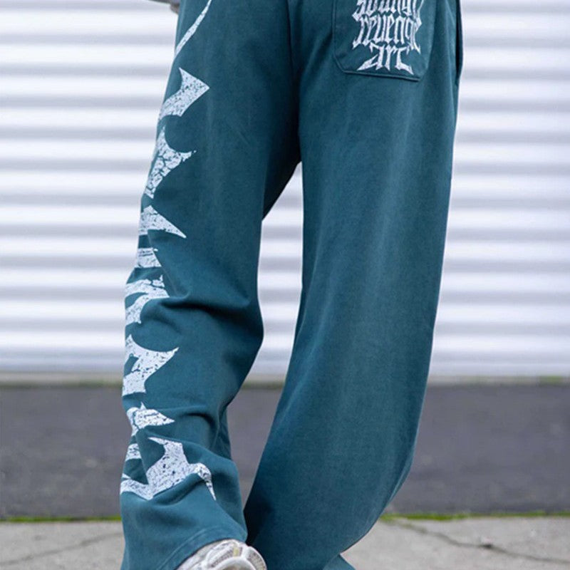 Men's wide sweatpants made of brushed fleece with side vintage print and drawstring waistband Mune Fashion