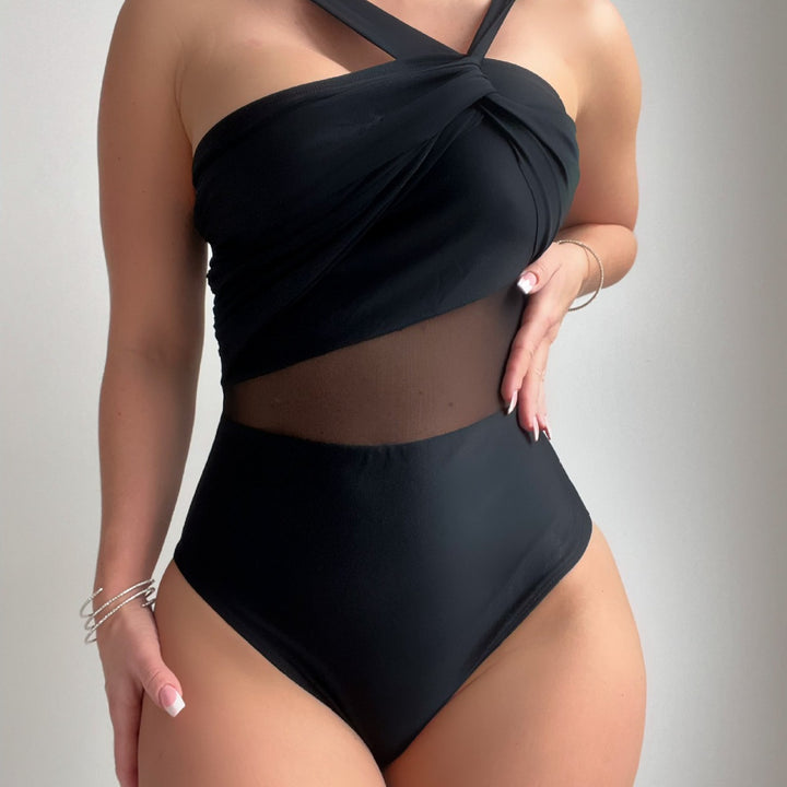 Ladies Elegant One-Piece Swimsuit with Modern Fabric Mix Mune Fashion