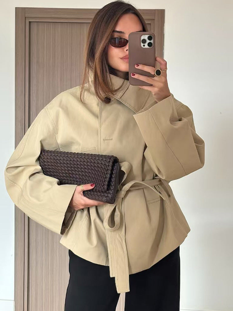 Women's short jacket in kimono style with tie belt and dropped sleeves Mune Fashion