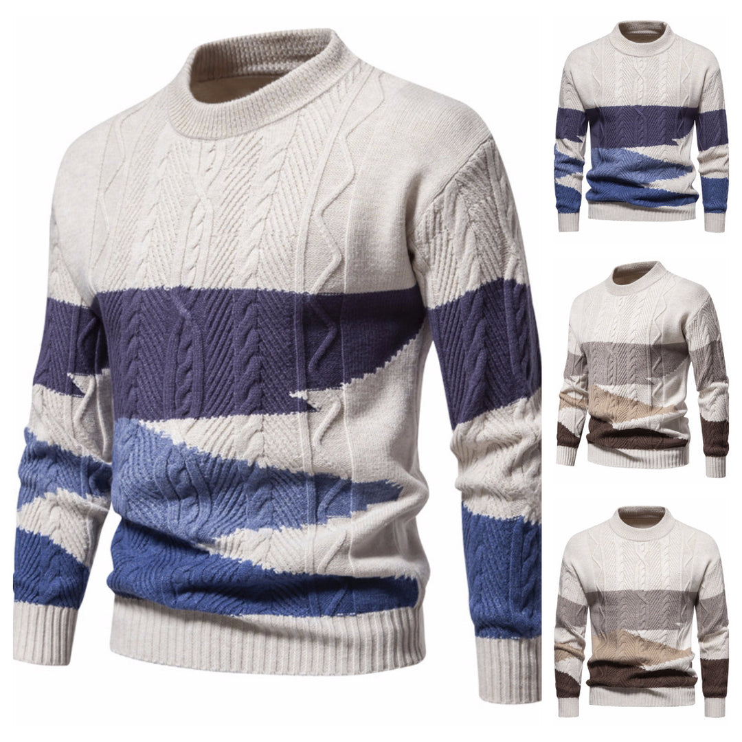 Men's Structured Colorblock Cable Knit Turtleneck Sweater in Cotton Blend Mune Fashion