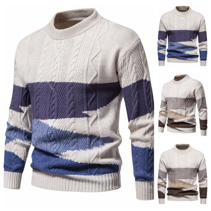 Men's Structured Colorblock Cable Knit Turtleneck Sweater in Cotton Blend Mune Fashion