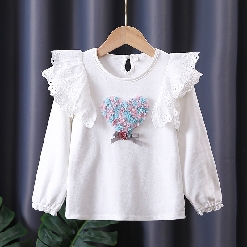 Girls sweatshirt with ruffles and floral heart motif Mune Fashion