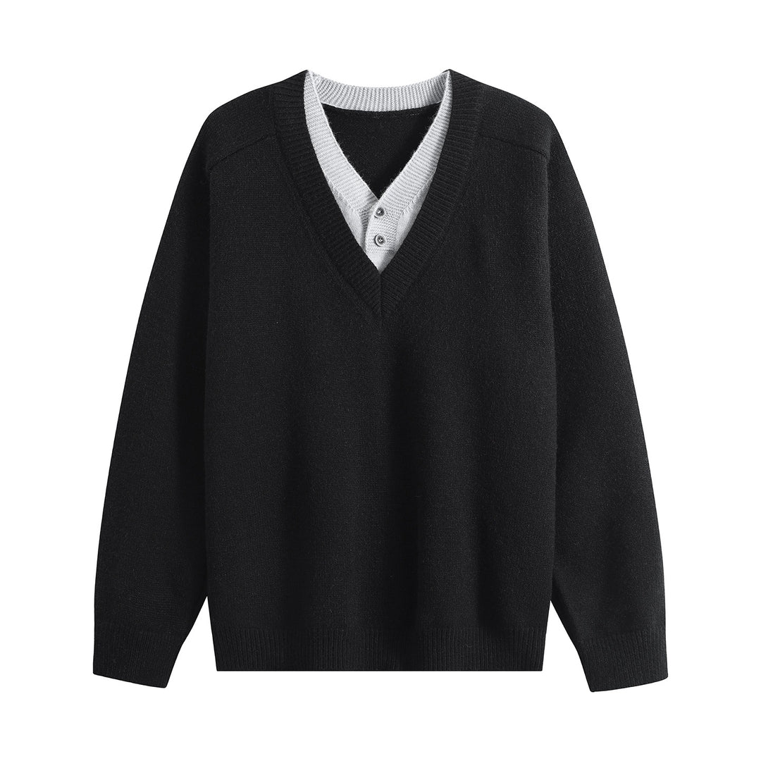 Unisex Oversize V-Neck Knit Sweater with Integrated Henley Look Mune Fashion