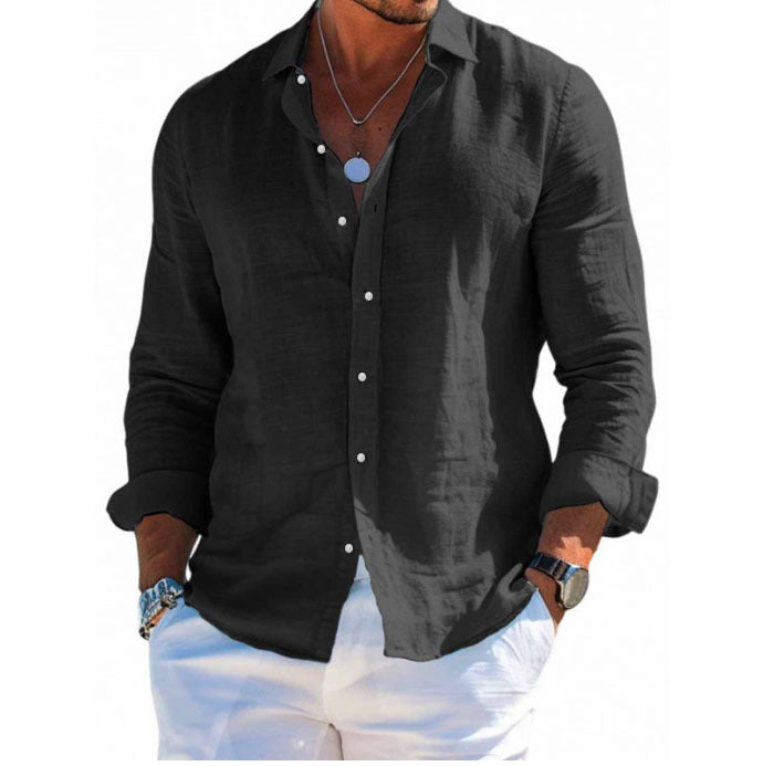 Men's structured linen shirt with open collar, lightweight texture and casual-tailored fit Mune Fashion