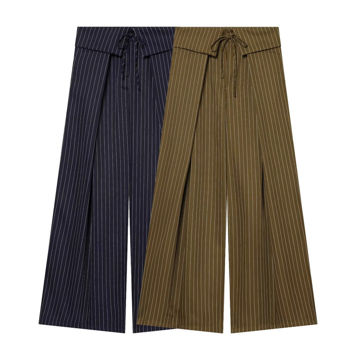 Women's Wide High Waist Palazzo Pants with Wrap Front and Waist Tie Mune Fashion