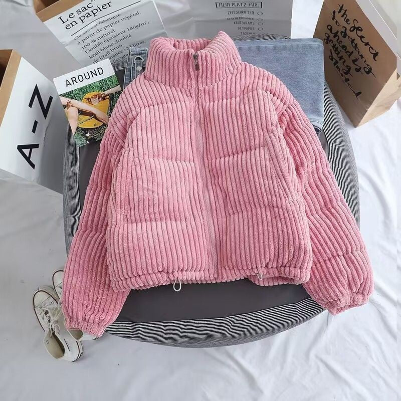 Ladies nan quilted cord look teddy jacket with stand-up collar, elastic cuffs, and drawstring Mune Fashion