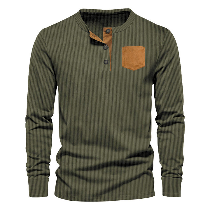 Men's rib fine knit long sleeve shirt with slim fit and stand-up collar Mune Fashion