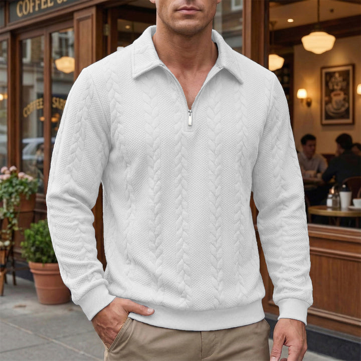 Men's structured half-zip pullover with turtle neck, fine cable pattern and elastic cuffs Mune Fashion