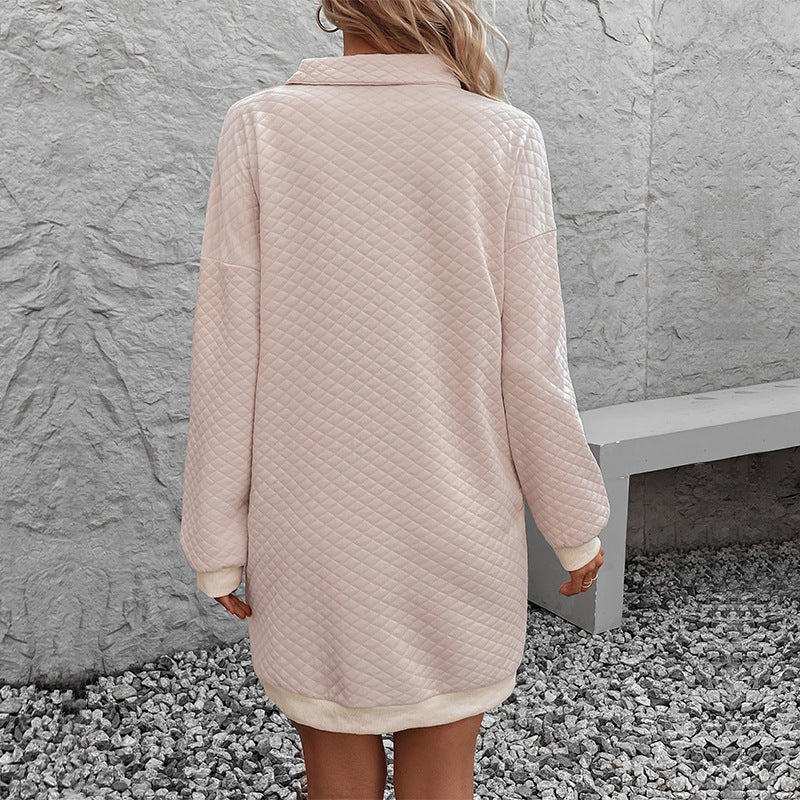 Women's quilted sweatshirt dress with polo collar and ribbed hem Mune Fashion