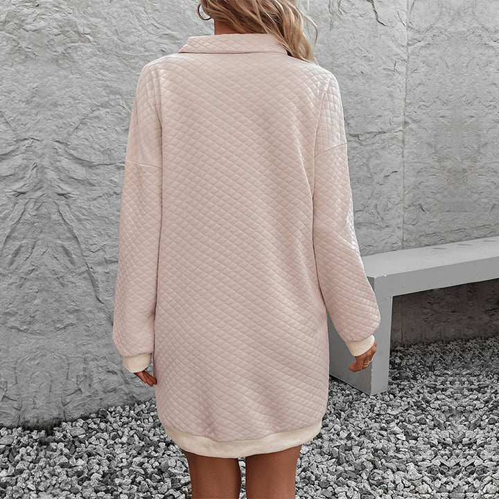 Women's quilted sweatshirt dress with polo collar and ribbed hem Mune Fashion