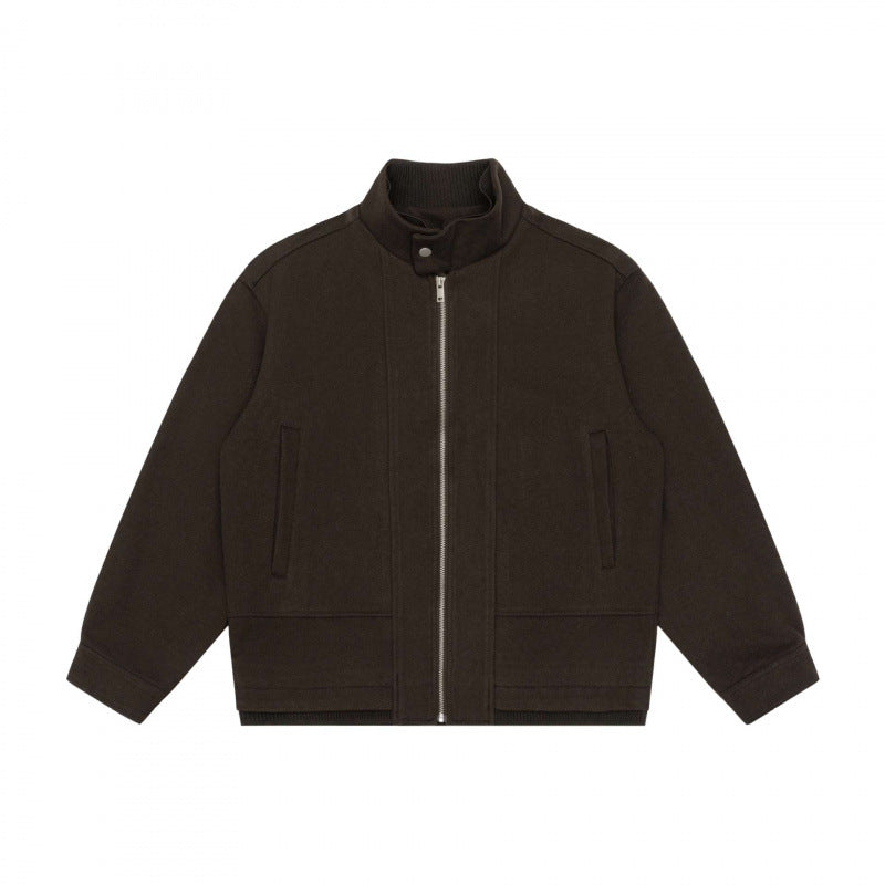 Men's short-cut boxy blouson made of wool blend with stand-up collar, metal zipper and concealed side pockets Mune Fashion