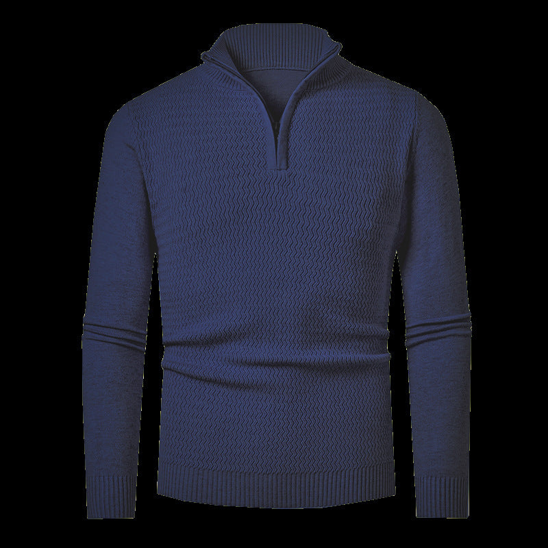 Men's fine-knit half-zip sweater with structured wave pattern and standing collar Mune Fashion