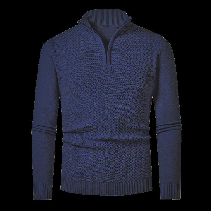 Men's fine-knit half-zip sweater with structured wave pattern and standing collar Mune Fashion