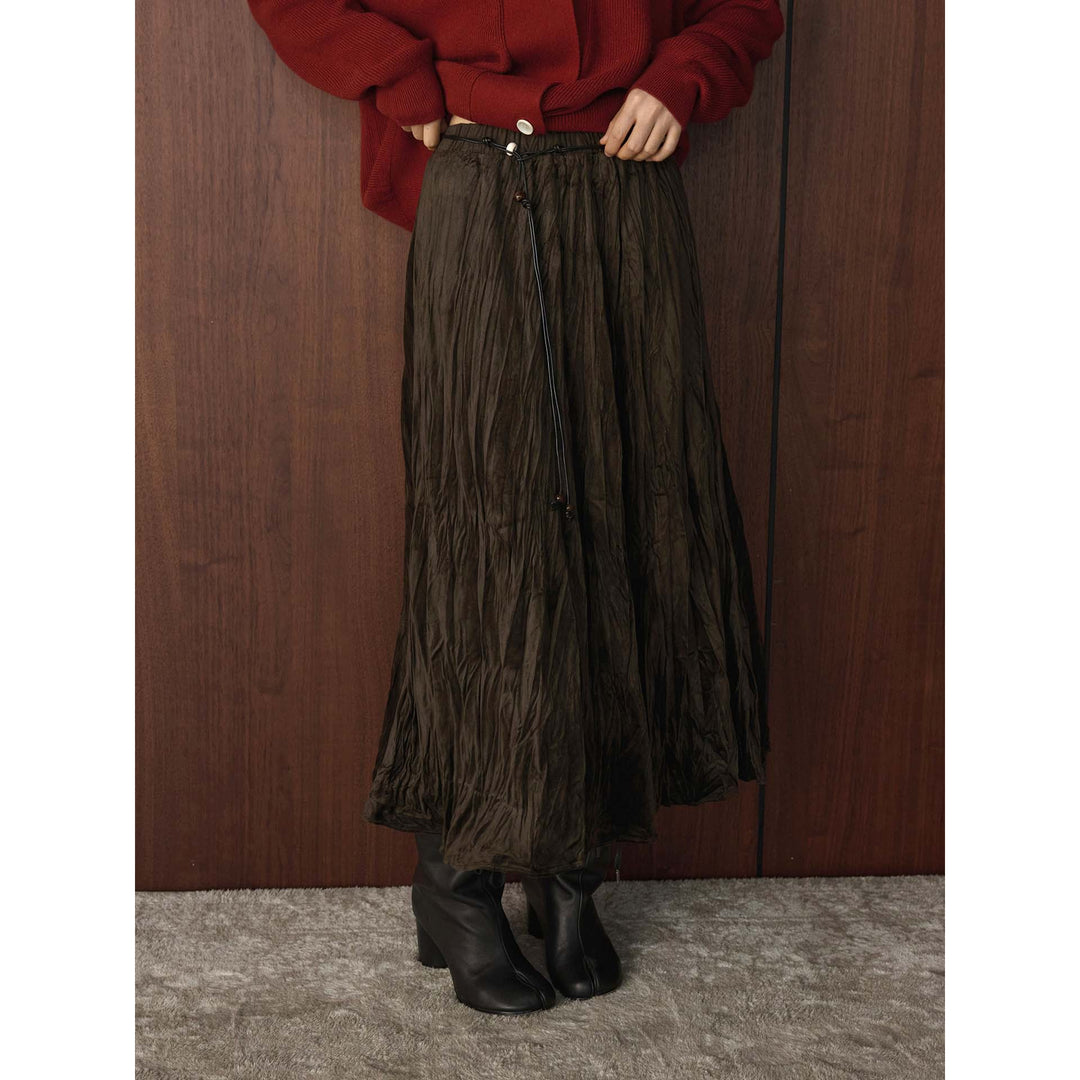 Women's Pleated Midi Skirt with Crinkle Structure Mune Fashion