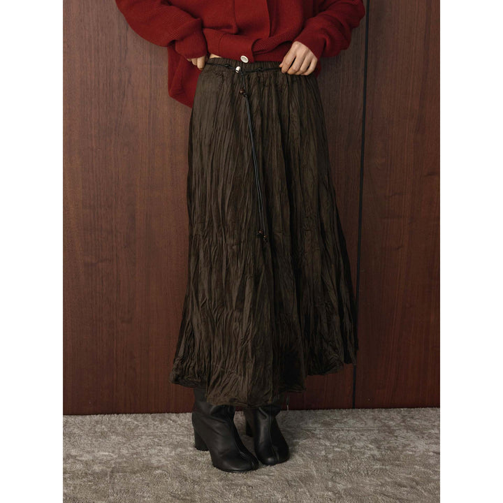 Women's Pleated Midi Skirt with Crinkle Structure Mune Fashion