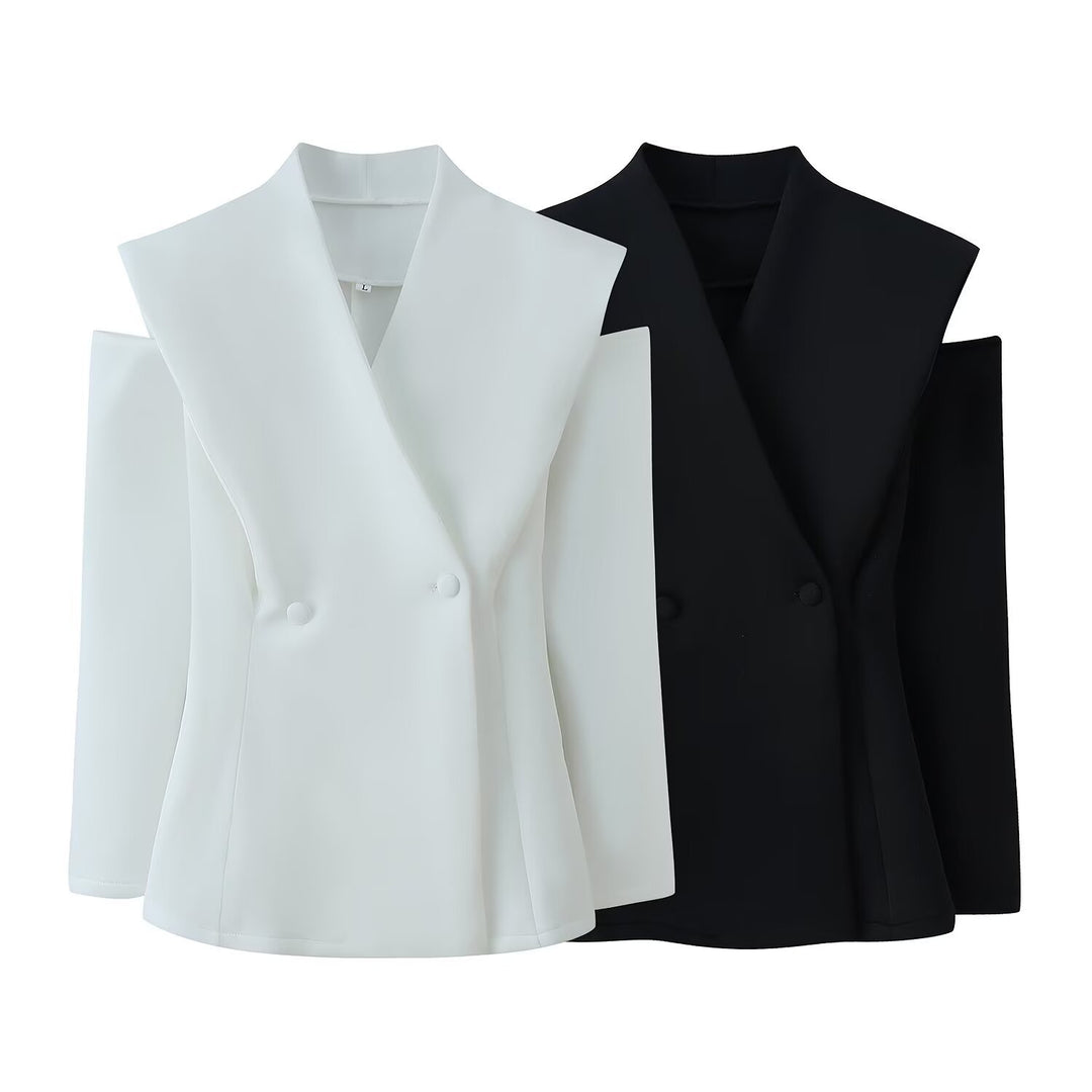Women Sleeveless Double-Breasted Blazer with Oversized Shawl Collar Mune Fashion