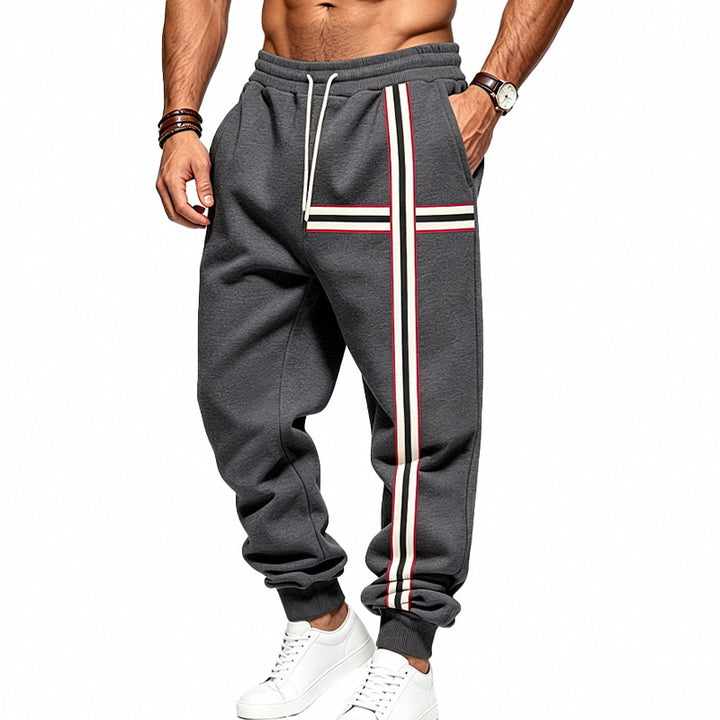 Men's jogging pants with side contrast stripe, drawstring and ribbed cuffs Mune Fashion