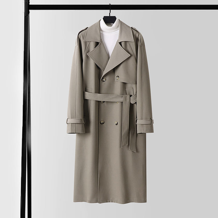Ladies Elegant Maxi Trench Coat made of wool blend with wide shawl collar and tie belt Mune Fashion