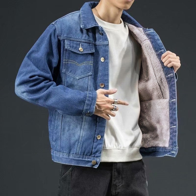 Men's Casual Denim Jacket with Fleece Lining Mune Fashion