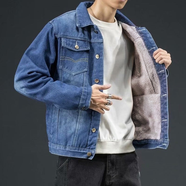Men's Casual Denim Jacket with Fleece Lining Mune Fashion